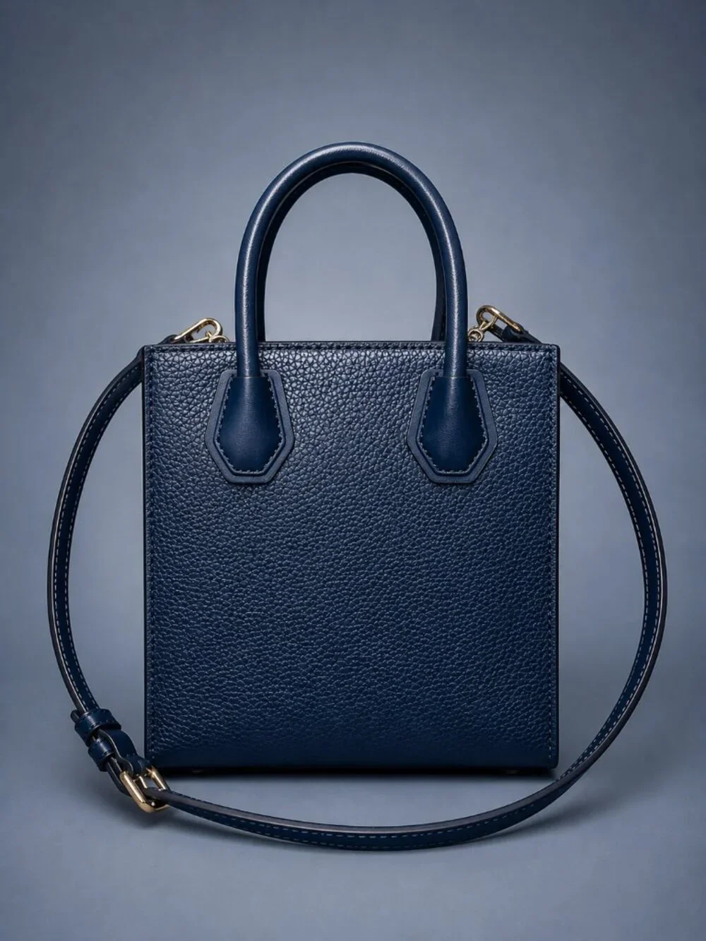 MICHAEL KORS Navy Pebbled Leather Mini Crossbody Satchel Tote Bag Gold Hardware